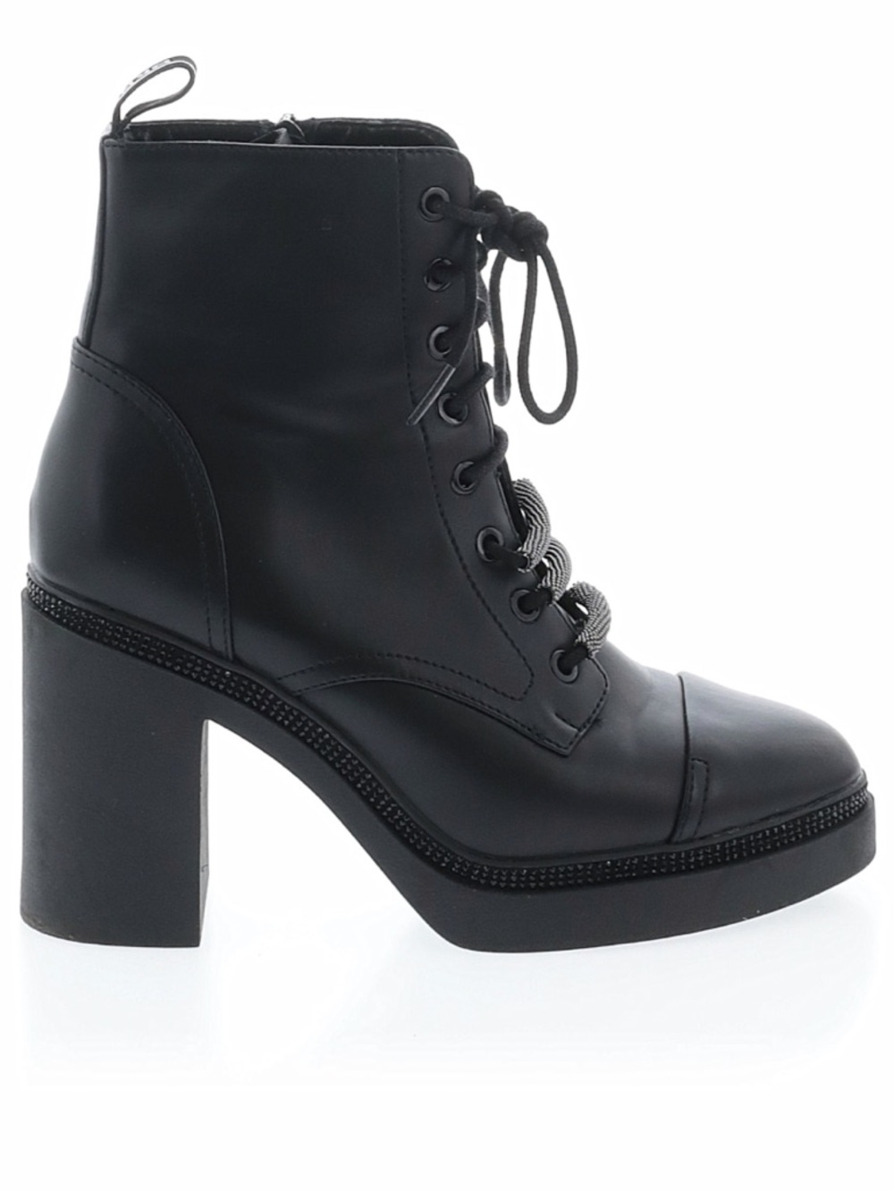 DKNY Black Lace Up Ankle Boots Block Heel Combat Style Size 8.5 gently worn